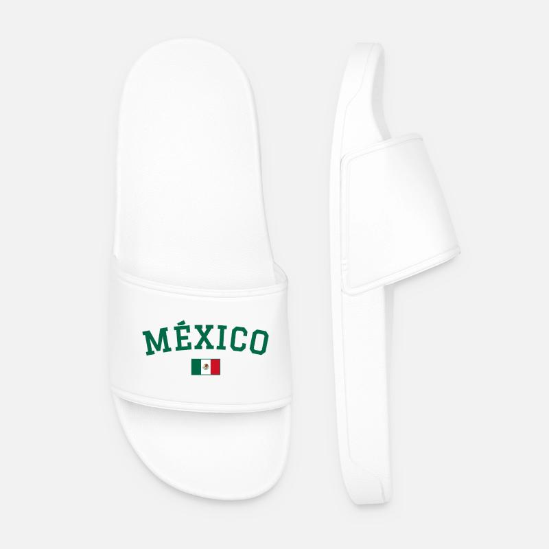 Mexico Flag Design Green - Men’s Pool Sliders - white