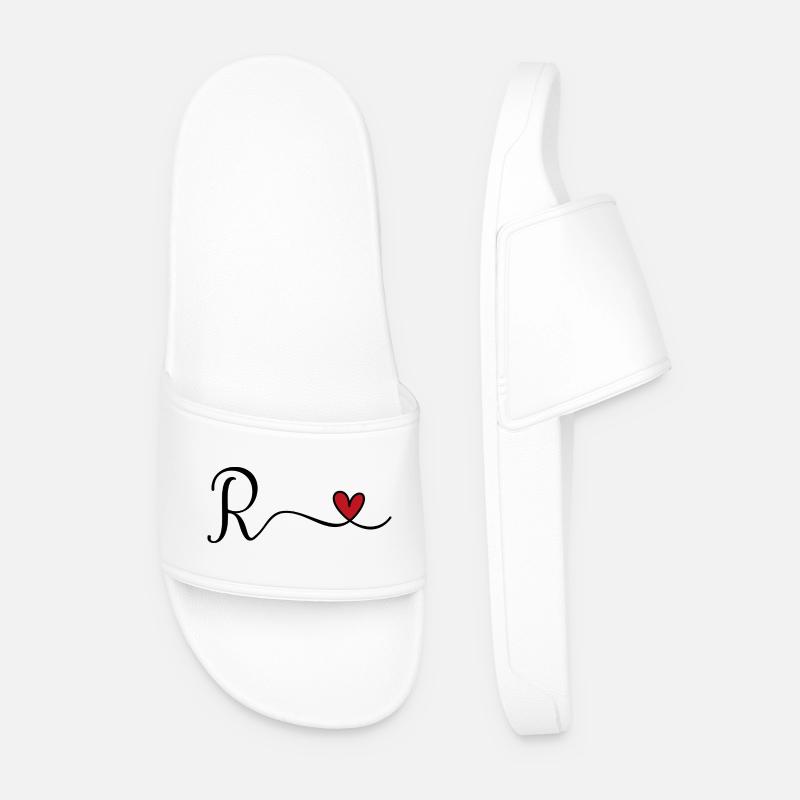 Letter R Monogram - Men’s Pool Sliders - white