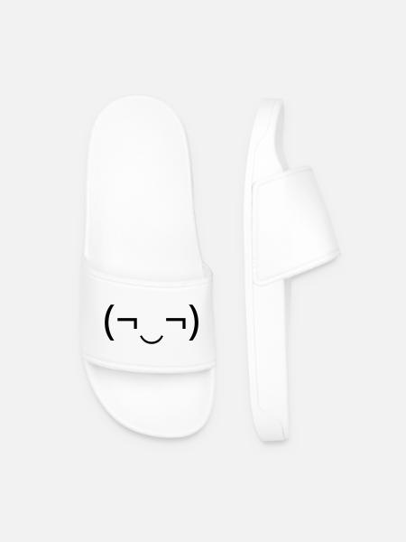 Mischievous emoticon (¬‿¬) naughty grin - Men’s Pool Sliders - white