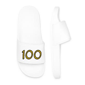 100. 100 YEARS. 100th ANNIVERSARY. 100 BIRTHDAY - Men’s Pool Sliders - white - Front