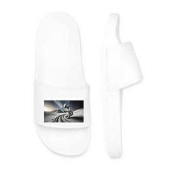 grey alien on the moon surface – observing moon - Men’s Pool Sliders - white - Front