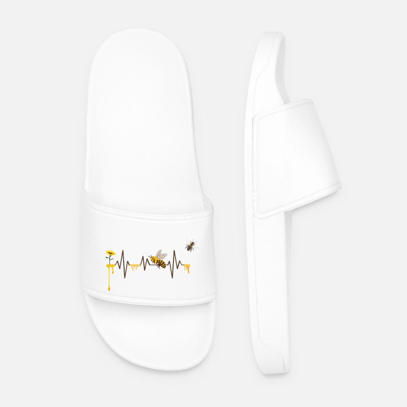 Heartbeat Bees - Geschenkidee - Männer Badelatschen - Weiß