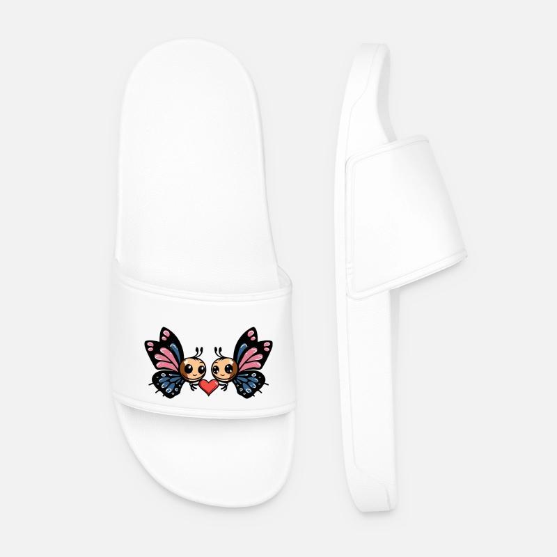 Couple Papillon Saint-Valentin - Claquettes Homme - blanc