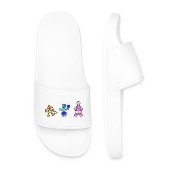 Geometric Playful Robots and Bear  - Men’s Pool Sliders - white - Front