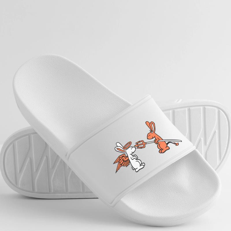 Rabbit Angel Conscience Devil Demon Evil Satan Hell Men’s Pool Sliders