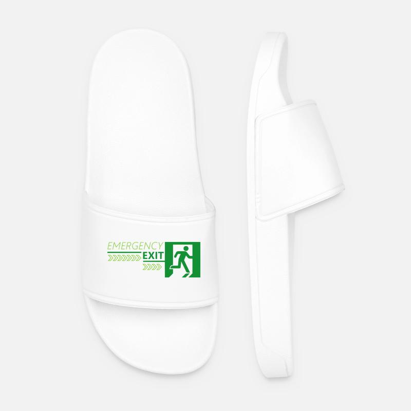 Emergency EXIT Green Flag - Men’s Pool Sliders - white