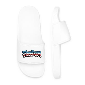 Freedom Typography Statement Design - Men’s Pool Sliders - white - Front
