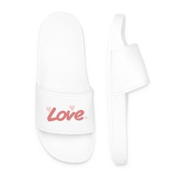 Love Pink Calligraphy Brush - Men’s Pool Sliders - white - Front