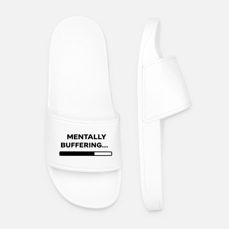 MENTALLY BUFFERING... | Minimal Loading Bar Design - Men’s Pool Sliders - white