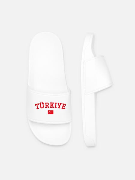Turkey Flag Design Red - Men’s Pool Sliders - white