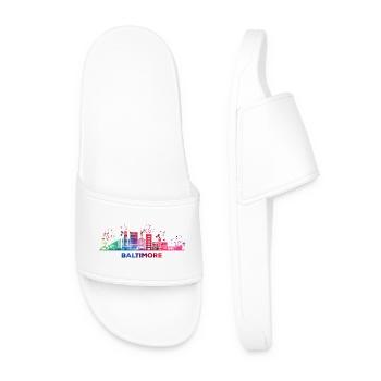 Baltimorean Watercolor Skyline Baltimore - Men’s Pool Sliders - white - Front