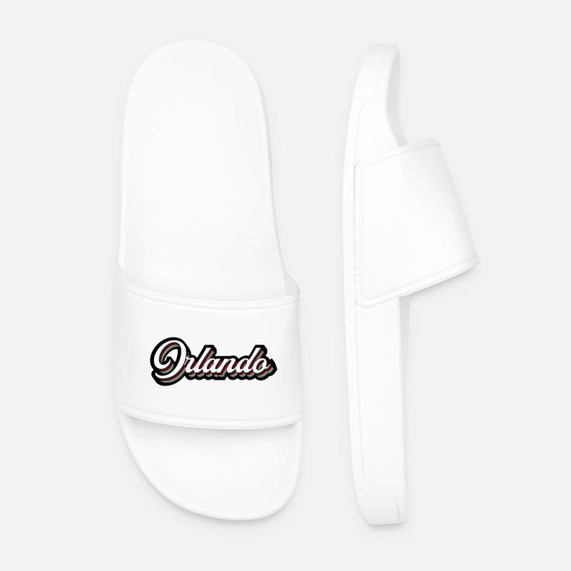 Orlando Rainbow Script - Men’s Pool Sliders - white