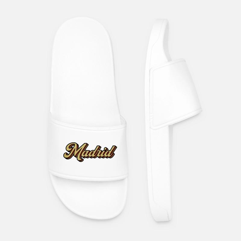 Madrid Retro Striped Script - Men’s Pool Sliders - white