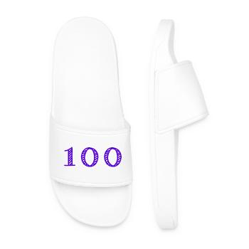 100. 100 YEARS. 100th ANNIVERSARY. 100 BIRTHDAY - Men’s Pool Sliders - white - Front
