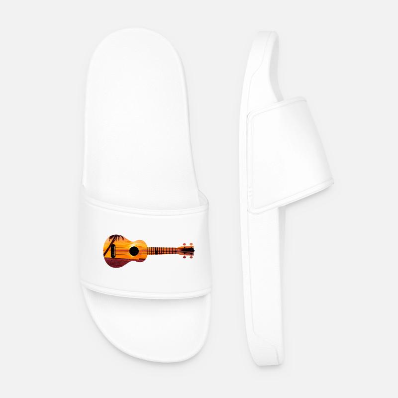 Hawaiian Ukulele Uke Beach Sunset - Men’s Pool Sliders - white