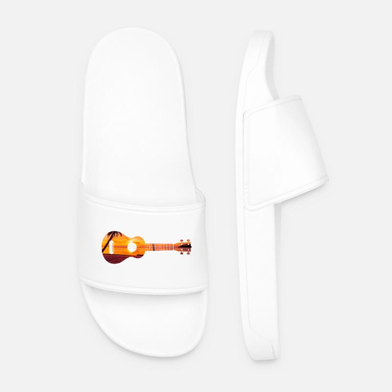 Hawaiian Ukulele Uke Beach Sunset - Men’s Pool Sliders - white
