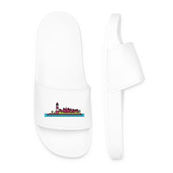 Plymouth City Skyline Smeaton's Tower Line Art - Men’s Pool Sliders - white - Front