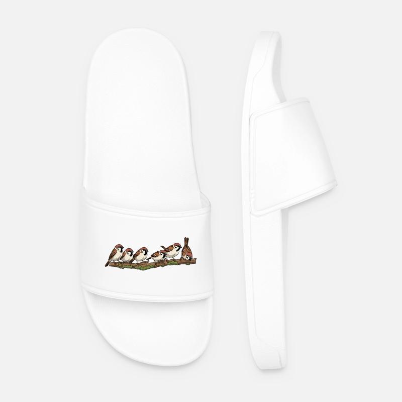 Sparrows on a branch nature illustration - Men’s Pool Sliders - white