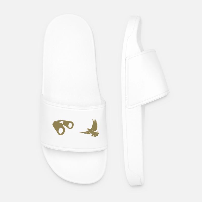 Minimalist Bird Watching Silhouette - Men’s Pool Sliders - white