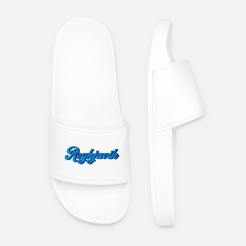 Reykjavik Blue Script Logo - Men’s Pool Sliders - white