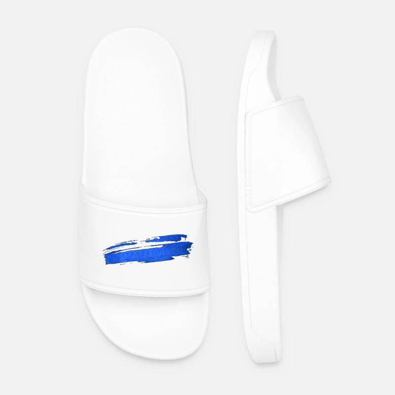 Blue Stripe / Brush Stroke - Men’s Pool Sliders - white