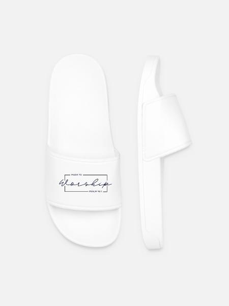 🙏Made to Worship - Psalm 95:1 Christian T-Shirt - Men’s Pool Sliders - white