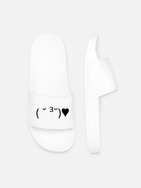 Émote de baiser ( ̆ ³ ̆) ♥ Cœur Kaomoji - Claquettes Homme - blanc