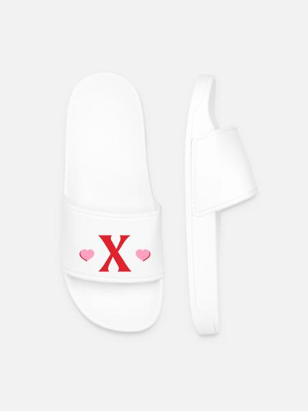 Letter x Red Hearts - Men’s Pool Sliders - white
