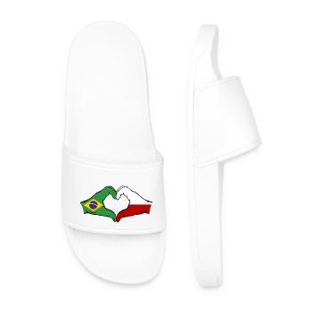 Brazil Poland Flag Hands Heart Shape - Men’s Pool Sliders - white - Front