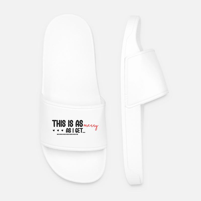 Merry Red Script Logo on Black - Men’s Pool Sliders - white