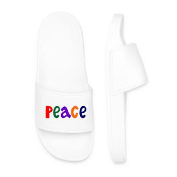 Colored letters with the word peace "Peace" - Men’s Pool Sliders - white - Front