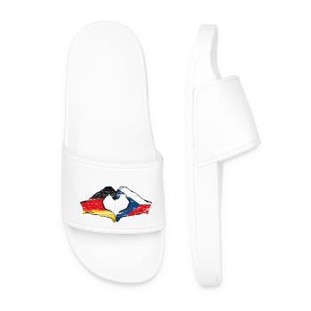 Germany Czech Republic Flag Hands Heart Shape Used - Men’s Pool Sliders - white - Front