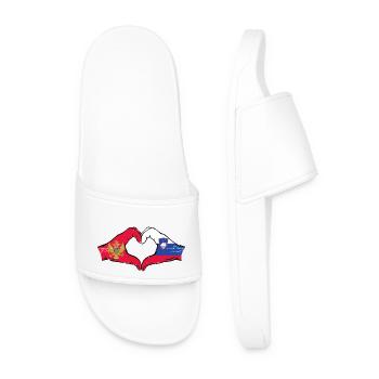 Montenegro Slovenia flag hands heart shape used - Men’s Pool Sliders - white - Front