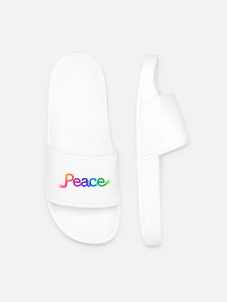 Farbige Peace-Schrift im Pfeildesign - Männer Badelatschen - Weiß