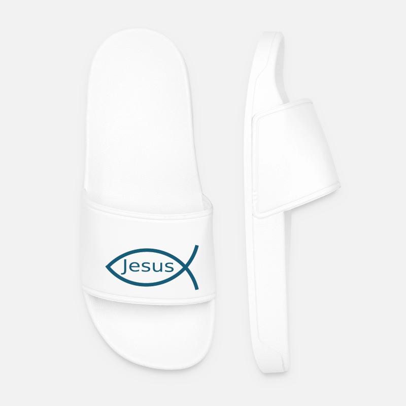 Jesus fish Ichthys fish fish - Men’s Pool Sliders - white