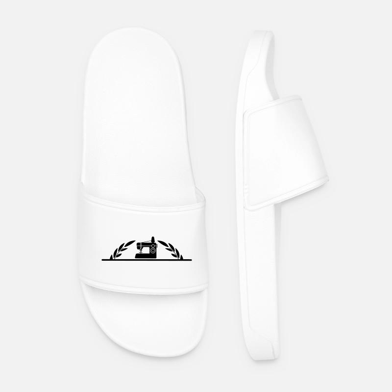 Sewing machine with half laurel wreath - Men’s Pool Sliders - white