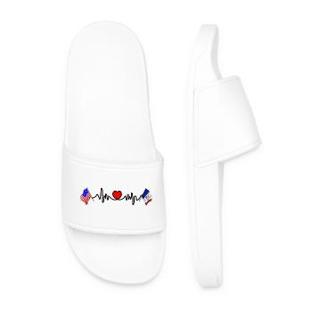 Cardio heart with USA flag and Iowa flag - Men’s Pool Sliders - white - Front