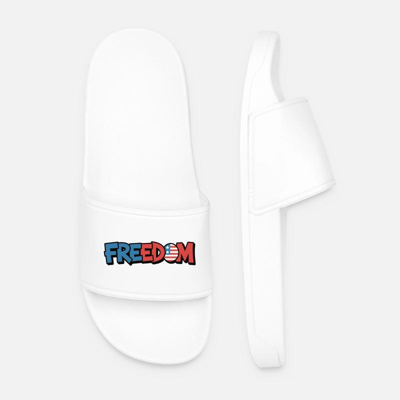 Freedom Typography Statement Design - Men’s Pool Sliders - white
