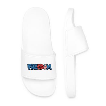 Freedom Typography Statement Design - Men’s Pool Sliders - white - Front