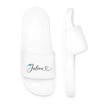 Julian Last name First name Calligraphy heart - Men’s Pool Sliders - white - Front