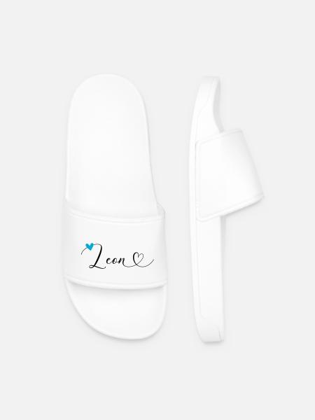 Leon Nom Prénom Calligraphie Coeur - Claquettes Homme - blanc