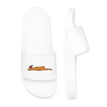 Sleeping Christmas Reindeer Funny Holiday Art - Men’s Pool Sliders - white - Front