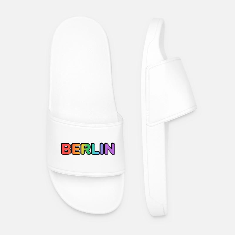 Berlin Rainbow Gradient Letters LGBT - Men’s Pool Sliders - white