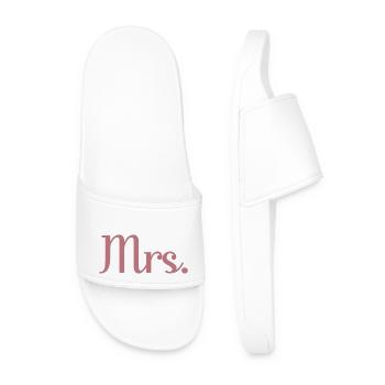 Mrs. Matching Couple Engagement Wedding Honeymoon - Men’s Pool Sliders - white - Front