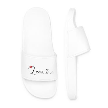 Luna Nom Prénom Calligraphie Coeur - Claquettes Homme - blanc - Devant