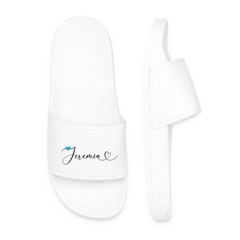 Jeremiah Surname First Name Calligraphy Heart - Men’s Pool Sliders - white - Front