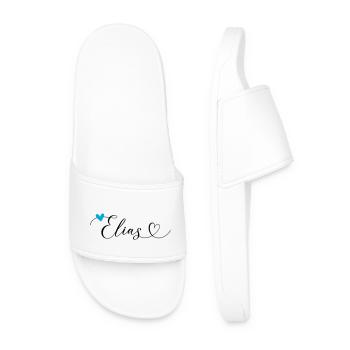 Elias Surname First Name Calligraphy Heart - Men’s Pool Sliders - white - Front