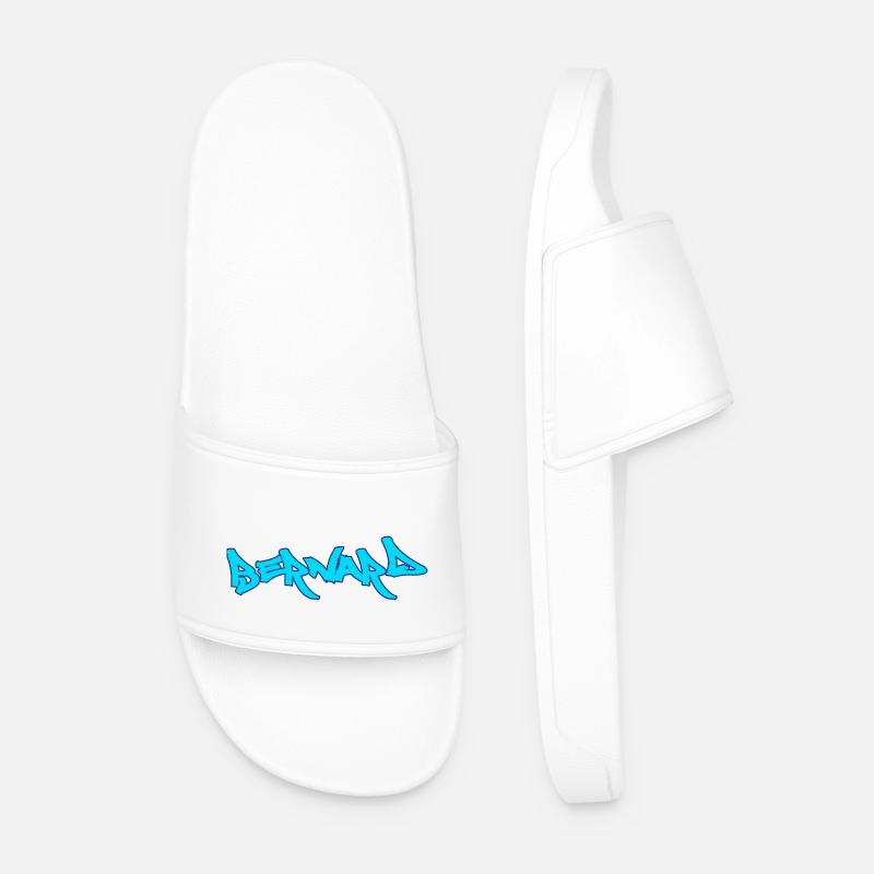 Bernard graffiti text turquoise - Men’s Pool Sliders - white
