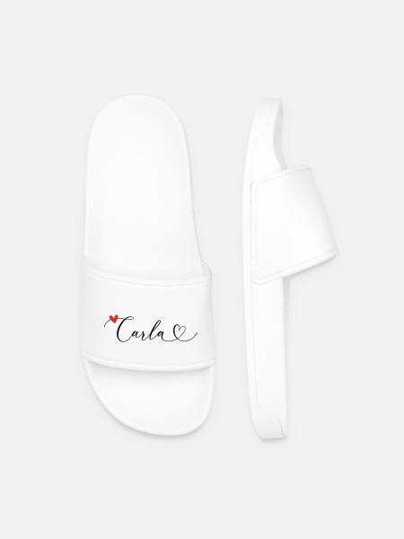 Carla Surname First name Calligraphy Heart - Men’s Pool Sliders - white