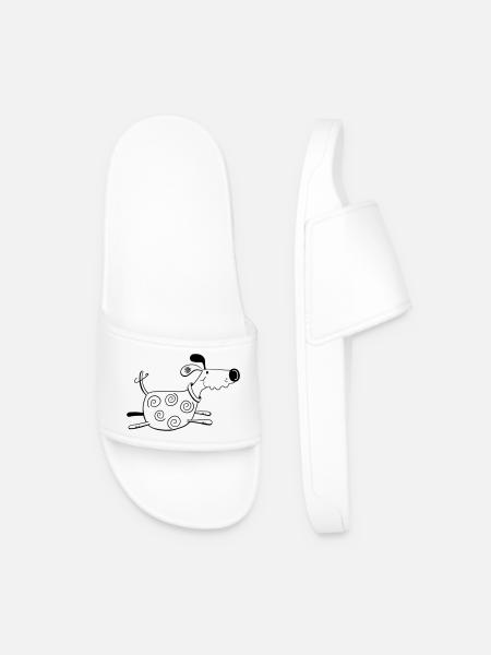 Funny Running Dog - Dogs - Gift - Cartoon - Men’s Pool Sliders - white